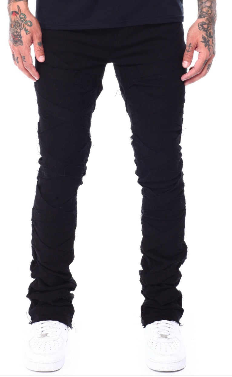 Stitched Pattern Stacked Denim Jean