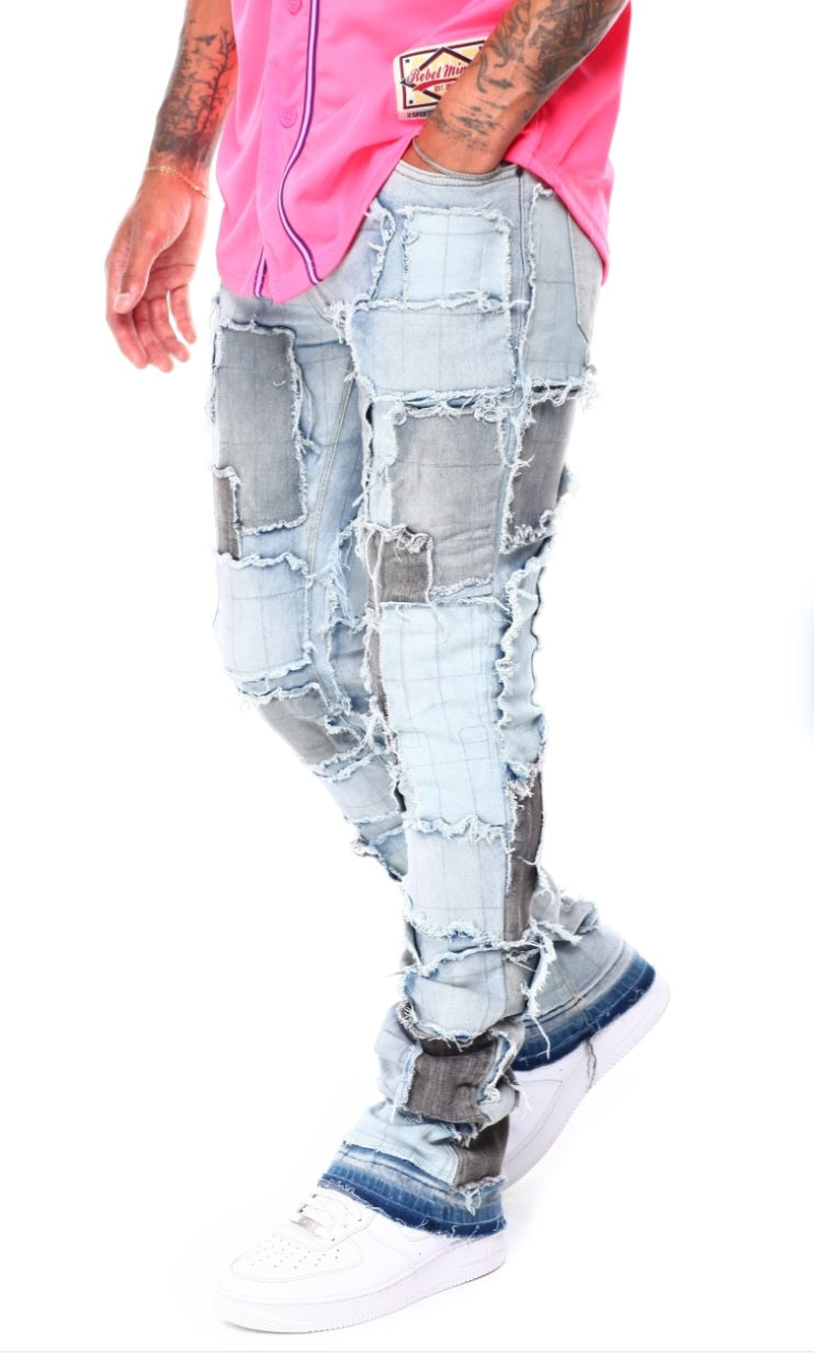 Patched Work Stacked Denim