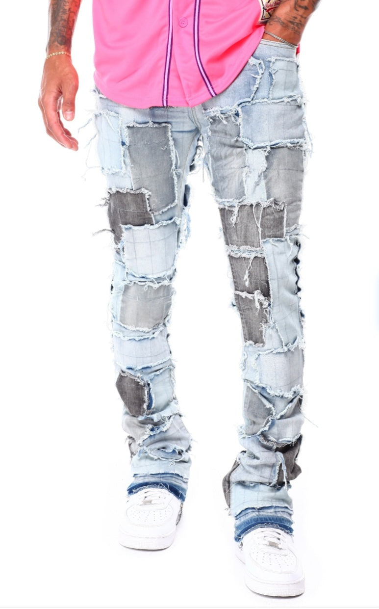 Patched Work Stacked Denim